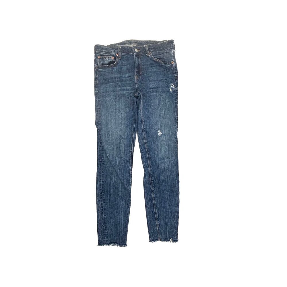 Zara The Skinny Raw Hem Distressed Women's size 6 Dark Wash‎ Blue Denim jeans